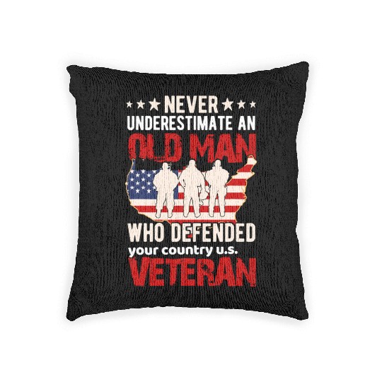 US Veteran Never Underestimate an Old Man Woven Pillows