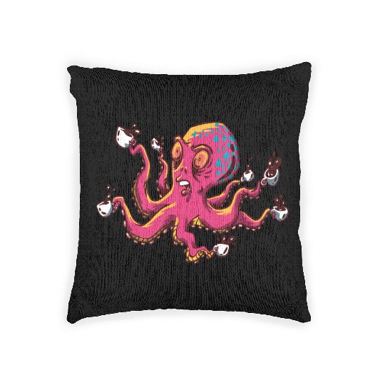 Octopus Drinking Coffee Woven Pillows