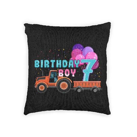 Birth Born Age 7 Year Old Boy Ranch Farm Tractor Woven Pillows