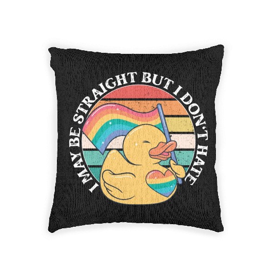 LGBTQ Duck I May Be Straight But I Don't Hate Woven Pillows