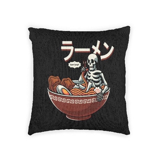 skeleton relaxing bowl ramen Woven Pillows