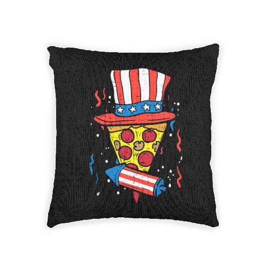 Pizza US Flag Hat Firecracker 4th Of July Food Woven Pillows