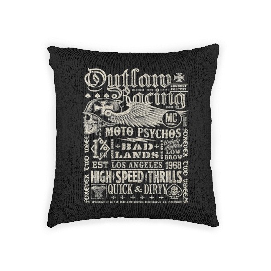 Womens Outlaw Racing Moto Psychos Skull Biker Woven Pillows