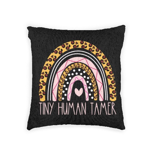 Tiny Human Tamer Bohemian Rainbow Daycare Teacher Woven Pillows