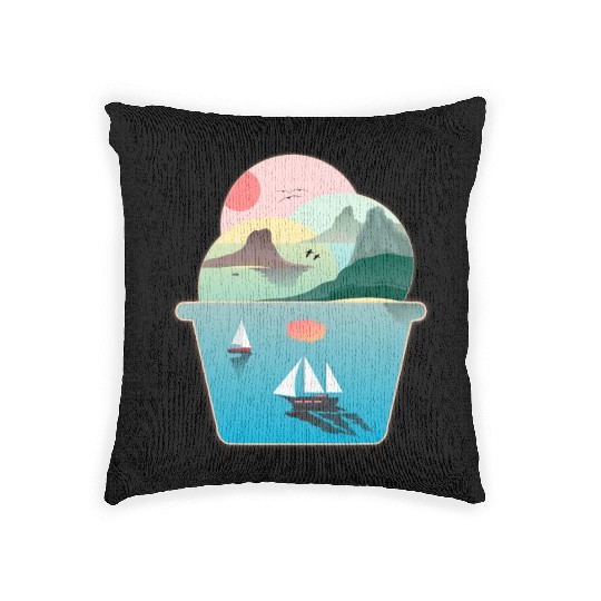 Ice Cream Summer Ocean Wanderlust Sailing Sunset Woven Pillows