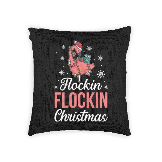 Christmas Pink Flamingo Flockin Xmas Holiday Gift Woven Pillows