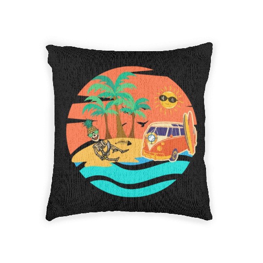 Road trip skeleton Woven Pillows
