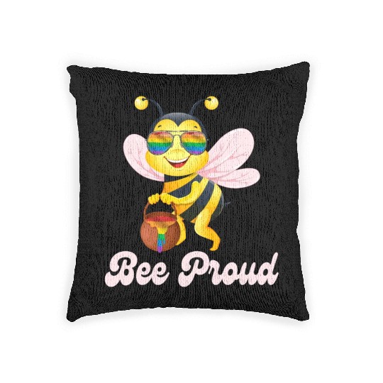 Proud Bee LGBTQ Pride Rainbow Flag Honey Woven Pillows