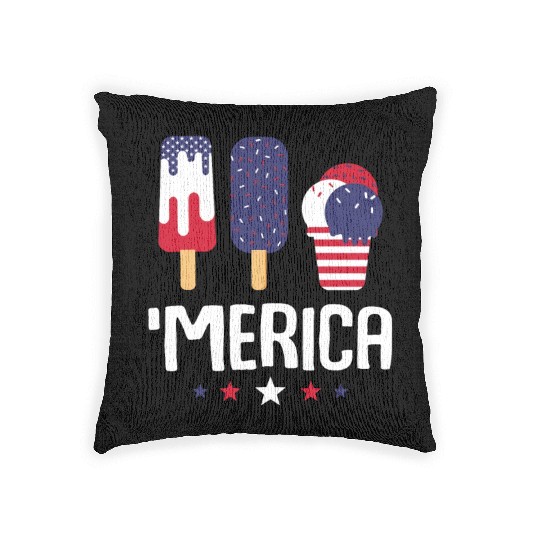 Merica Ice Cream Lover Popsicles US Flag Woven Pillows