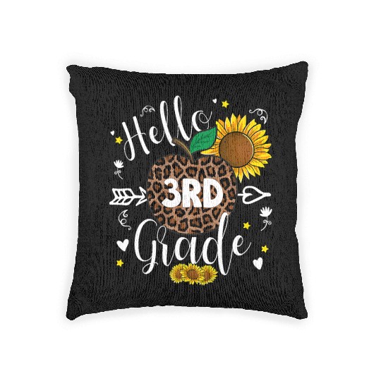 3rd Grade Back To School Leopard Print Sunflower Woven Pillows