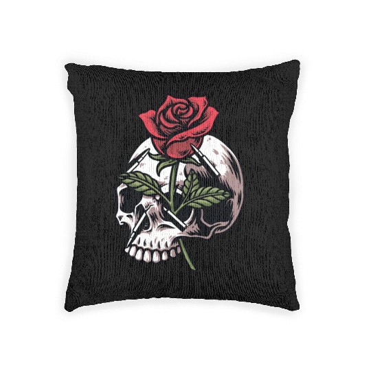 Bullets and Skull Roses Aesthetic Dripping Pattern Woven Pillows