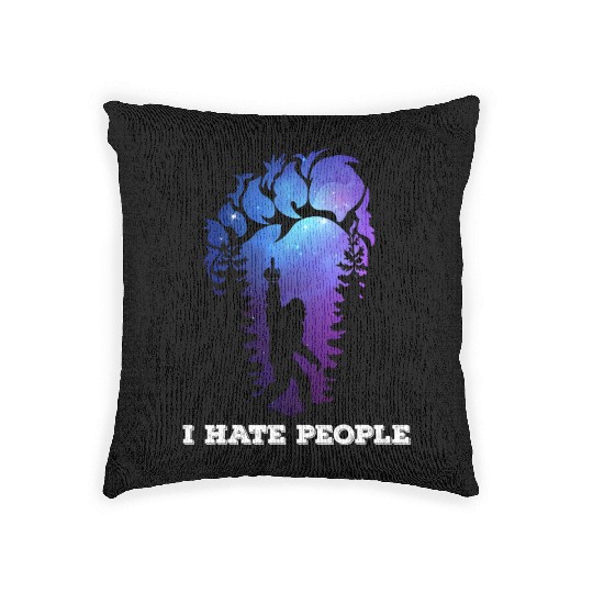 Bigfoot Footprint I hate people camping Woven Pillows