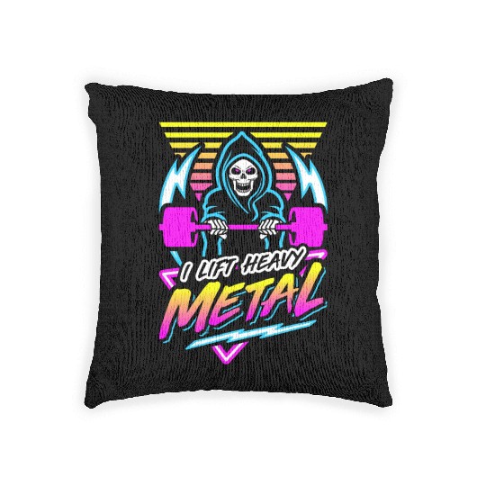 I Lift Heavy Metal (Gym Reaper) Retro Neon Woven Pillows