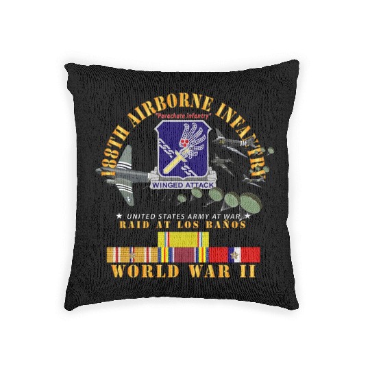 Army 188th Airborne Infantry Raid at Los Baños W J Woven Pillows