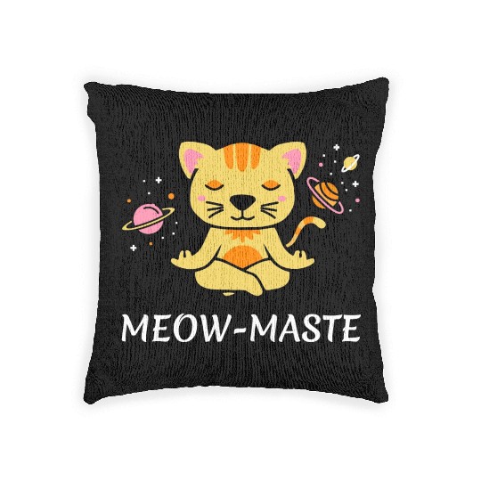 zen yoga cat space meditation sport training Woven Pillows