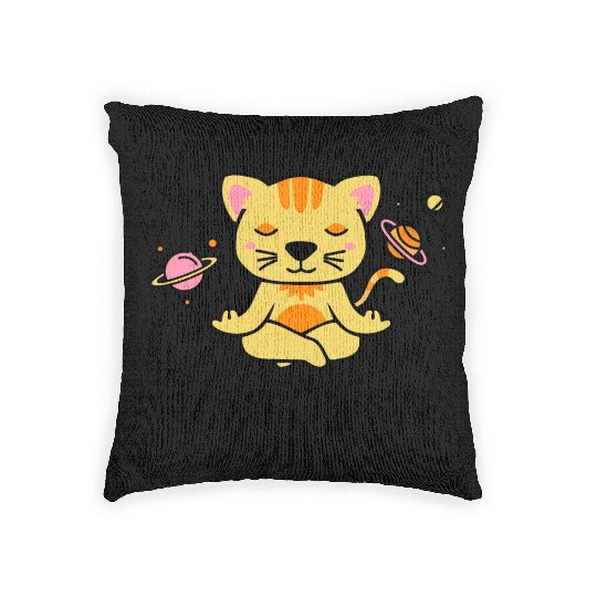 zen yoga cat space meditation sport training Woven Pillows