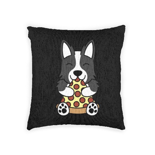 Border Collie Pizza Lover Woven Pillows