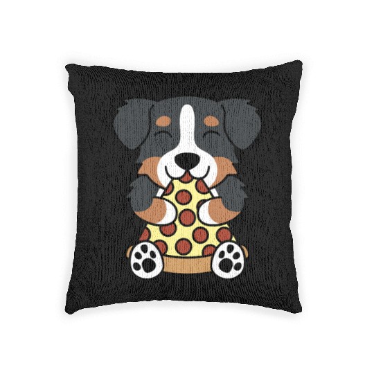 Bernese Mountain Dog Pizza Lover Woven Pillows