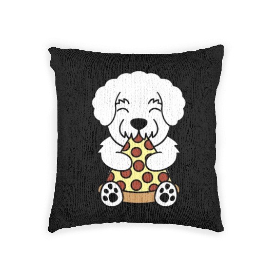 Bichon Frise Pizza Lover Woven Pillows