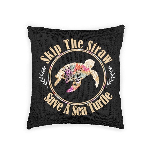 Skip The Straw Save The Sea Turtle Activist Longsl Woven Pillows