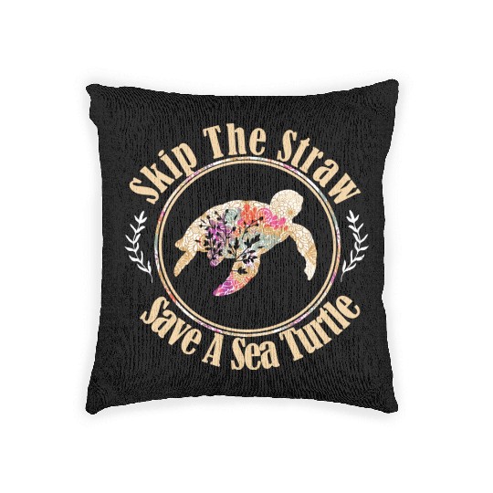 Skip The Straw Save The Sea Turtle Activist Longsl Woven Pillows