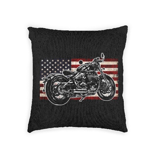 Distressed Flag Vintage Bobber Bike Motorcycle Woven Pillows