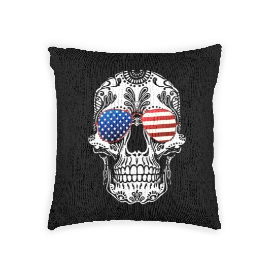 Skull American Flag Glasses Sugar Skull US Stars Woven Pillows