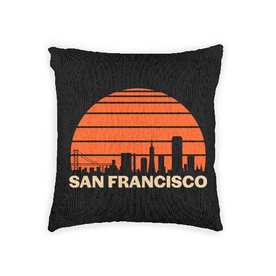 Retro San Francisco California Skyline Woven Pillows