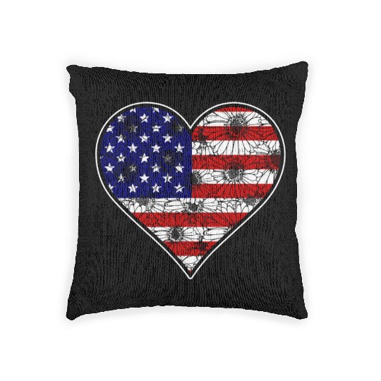 US Patriotic Heart with US FLAG 4th of july Woven Pillows
