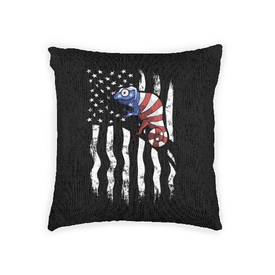 US Flag Patriotic American Chameleon in Stars Woven Pillows