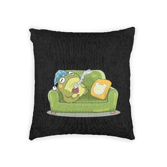 Toad Frog Drinking Coffee I Hate Morning People Woven Pillows