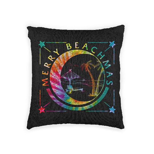 Coastal Beach Christmas In July Woven Pillows, Merry