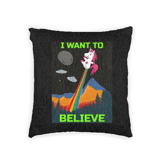 Unicorn "I Want To Believe" UAP Outfit Alien Ufo Woven Pillows