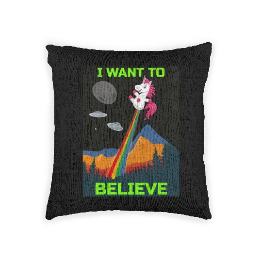 Unicorn "I Want To Believe" UAP Outfit Alien Ufo Woven Pillows