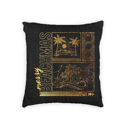 Coastal Beach Christmas In July Woven Pillows, Merry