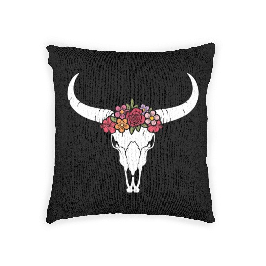 Floral bull skull Woven Pillows