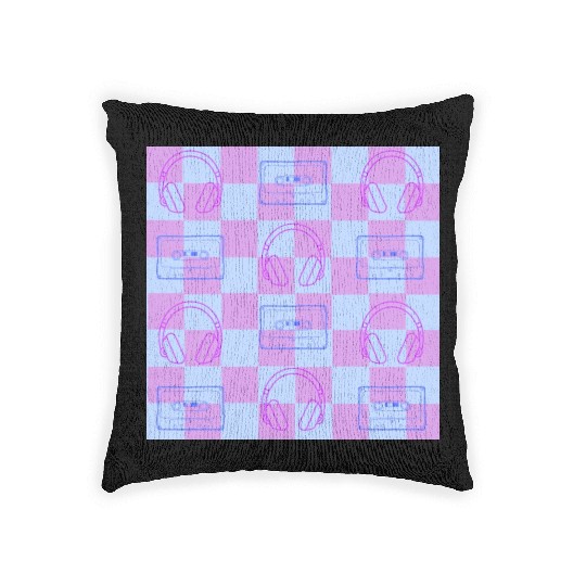1980's Music Checkerboard - blue and purple Woven Pillows