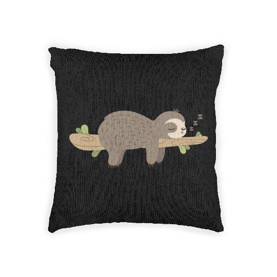 sleeping sloth on tree branch Woven Pillows