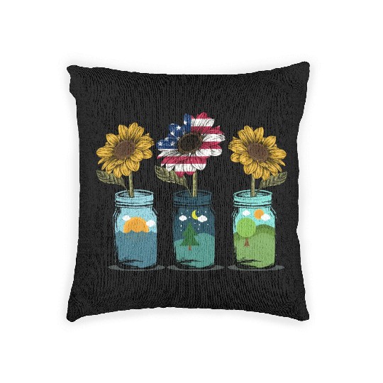 American Sunflower Women Patriotic Mom Woven Pillows