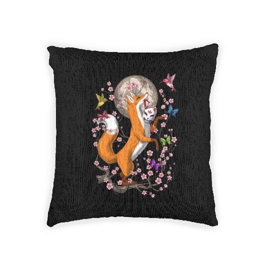Fox Japanese Cherry Blossom Woven Pillows