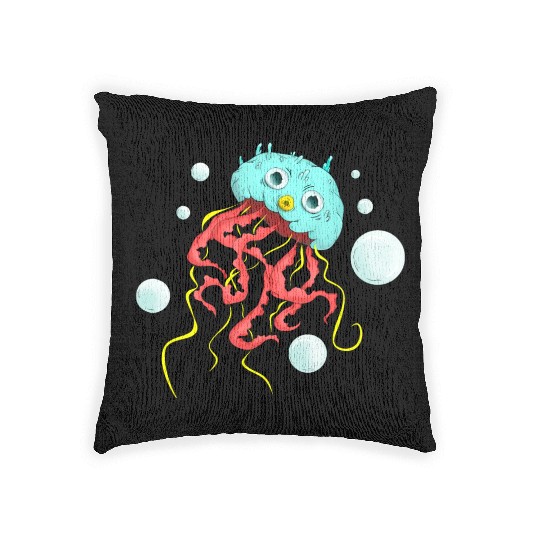 Amazing Jellyfish swimming underwater Woven Pillows