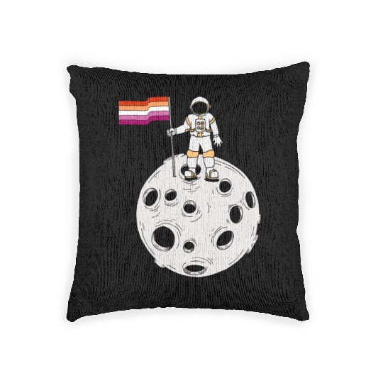 Lesbian Astronaut On Moon Lesbian Flag Woven Pillows