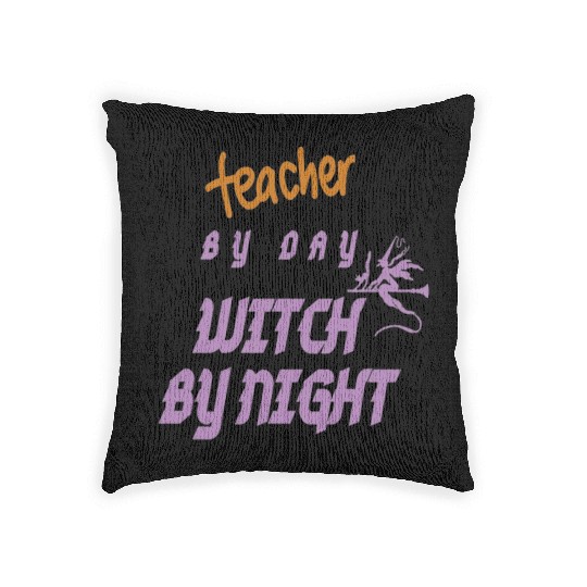 teacher by day witch by night Woven Pillows