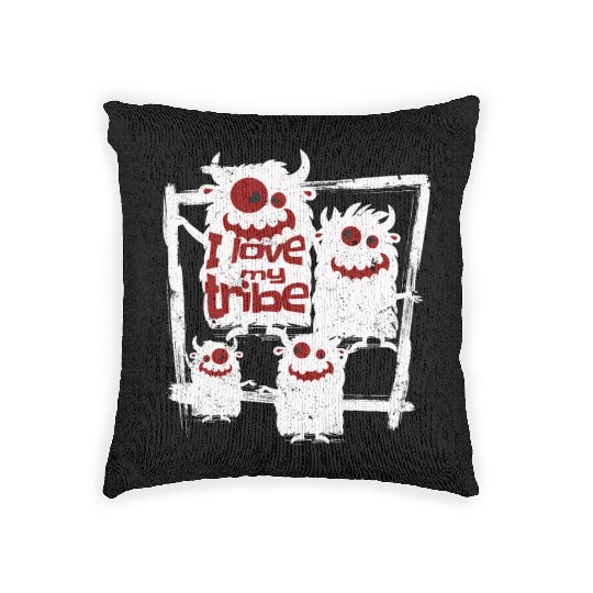 I Love My Tribe Funny Monster Family Reunion Woven Pillows
