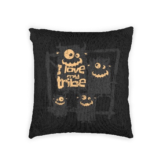 I Love My Tribe Funny Monster Family Reunion Woven Pillows