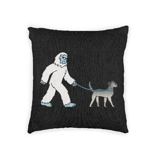 Bigfoot Sasquatch Walking Irish Wolfhound Woven Pillows