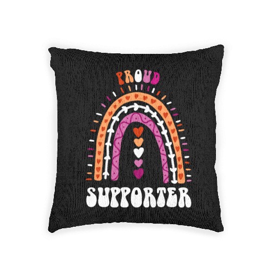 Proud Supporter Lesbian Pride Boho Rainbow Woven Pillows