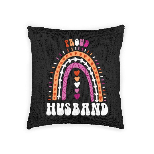 Proud Husband Lesbian Pride Boho Rainbow Woven Pillows