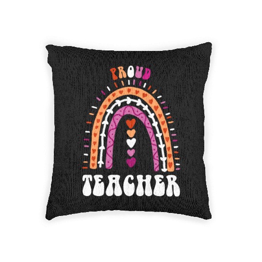Proud Teacher Lesbian Pride Boho Rainbow Woven Pillows