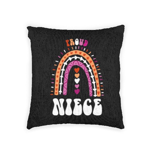 Proud Niece Lesbian Pride Boho Rainbow Woven Pillows